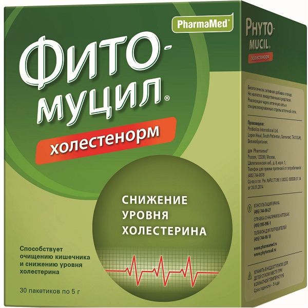 Средство для очищения кишечника и снижения уровня холестерина Фитомуцил Холестенорм, 30 пакетов х 5 г