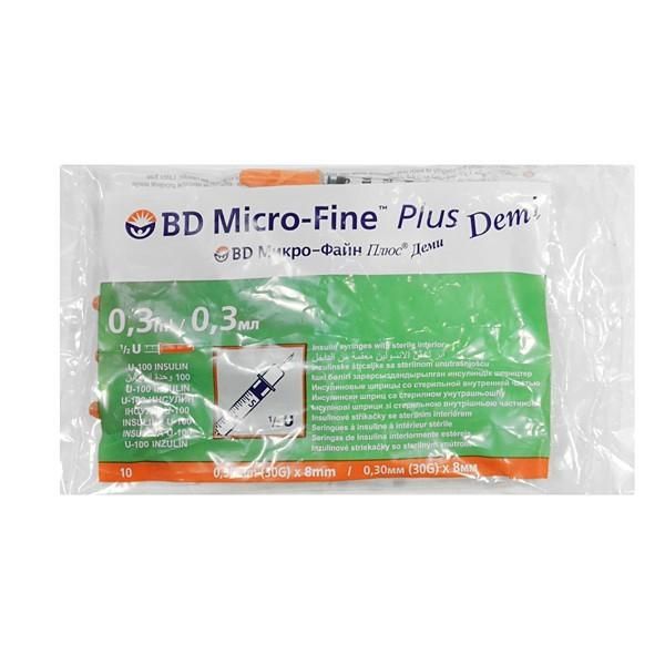 Шприц инсулиновый micro-fine plus demi 0.3 мл u-100 0.3х8 мм Becton Dickinson, 10 шт