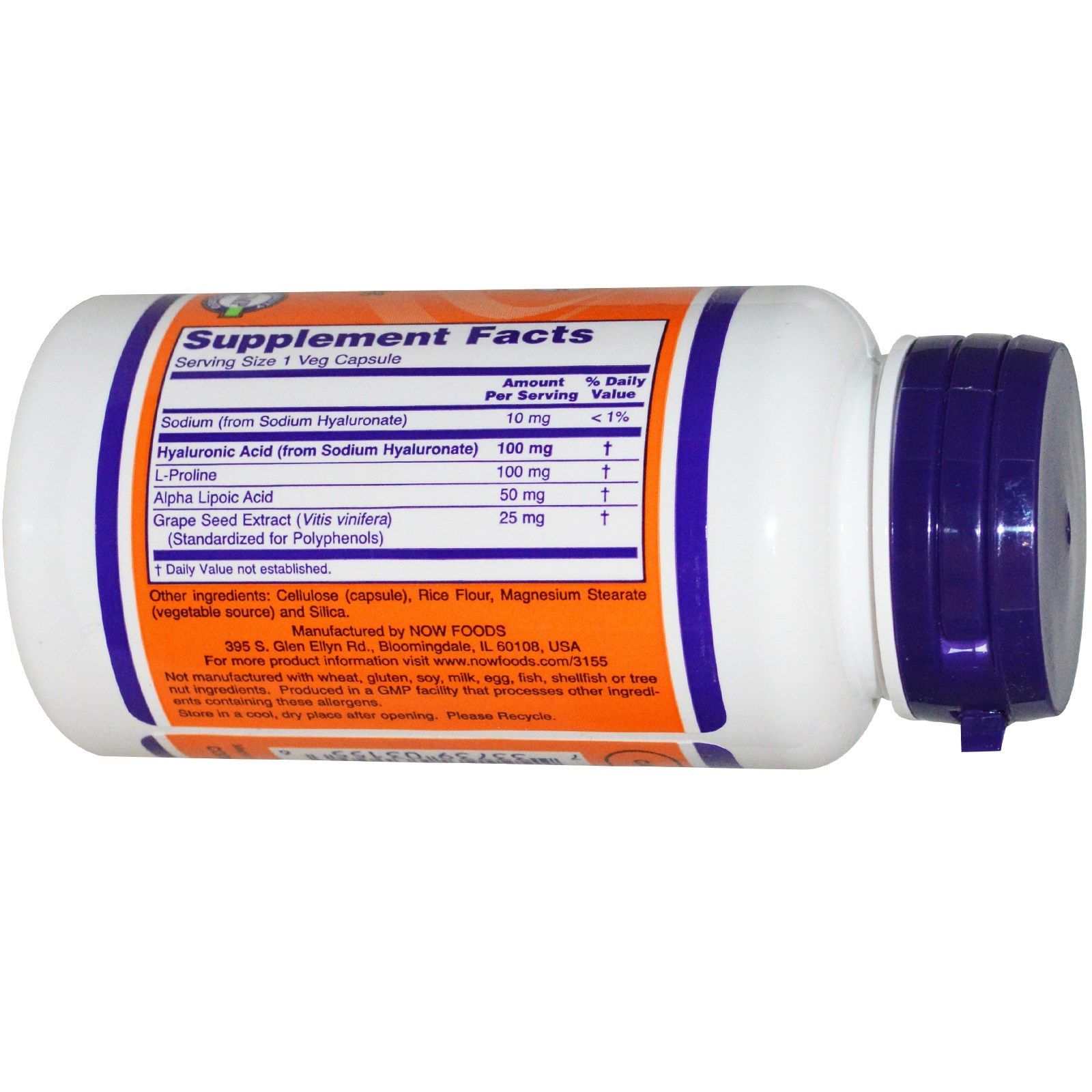 Нау Фудс Хаиэлуроник Эсид   Здоровые суставы  Hyaluronic Acid  Now Foods  100 мг, 60 капсул