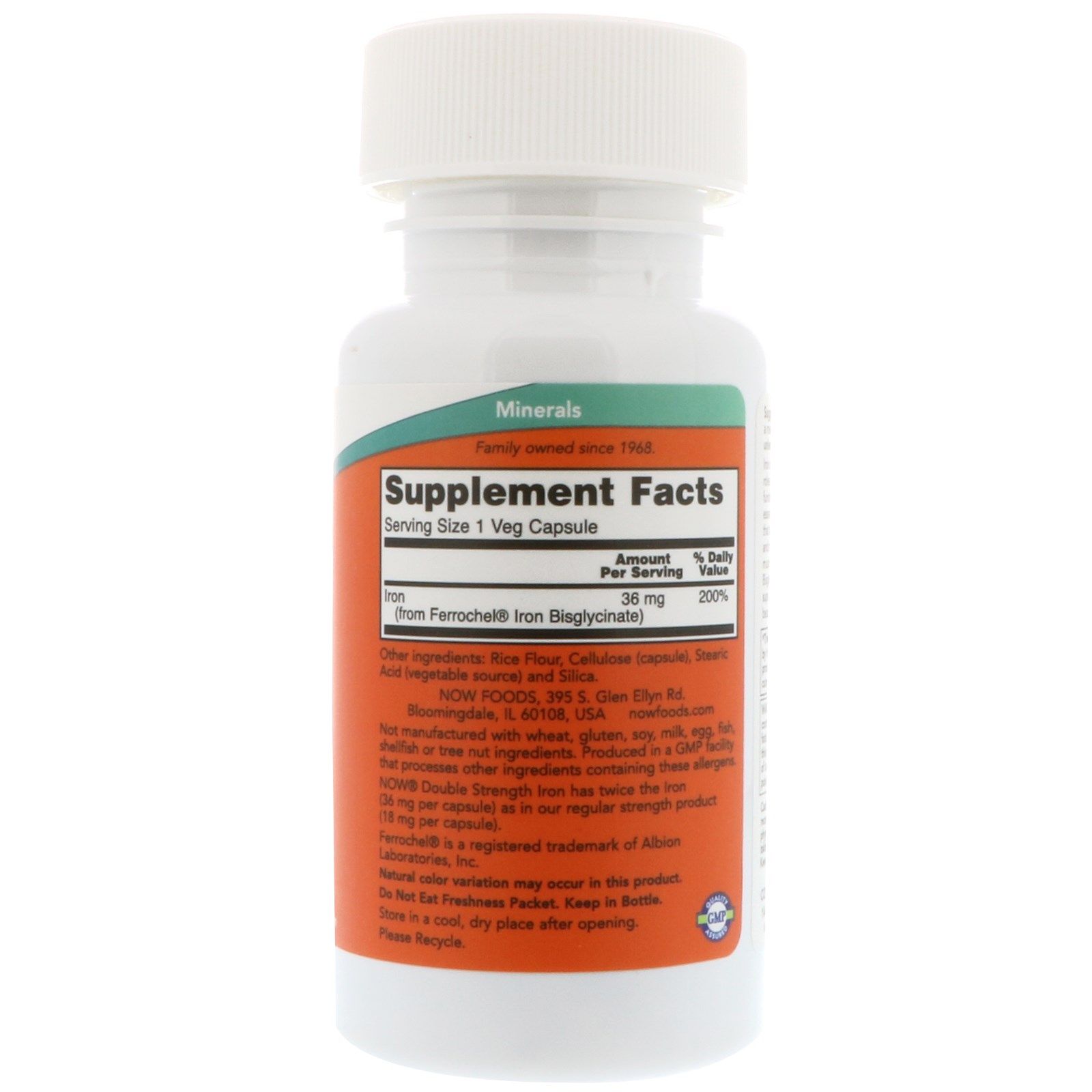 Железо Iron двойная сила Now Foods 36 мг, 90 растительных капсул
