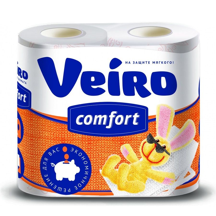 Туалетная бумага многослойная Veiro Comfort с тиснением и перфорацией, 4 шт