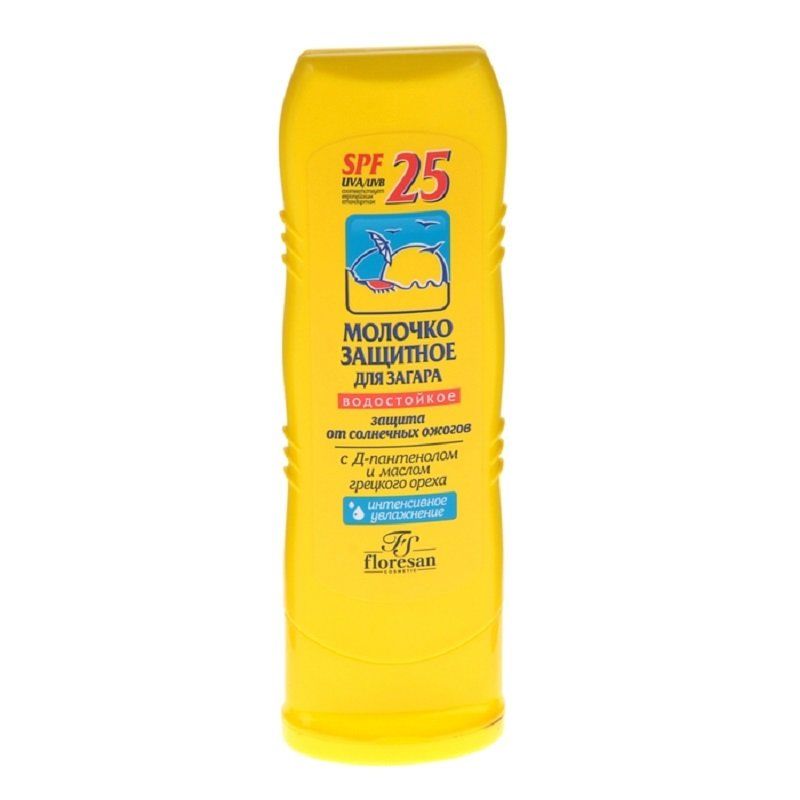 Молочко защитное для загара SPF 25 водостойкое для лица и тела формула 108 Floresan, 125 мл