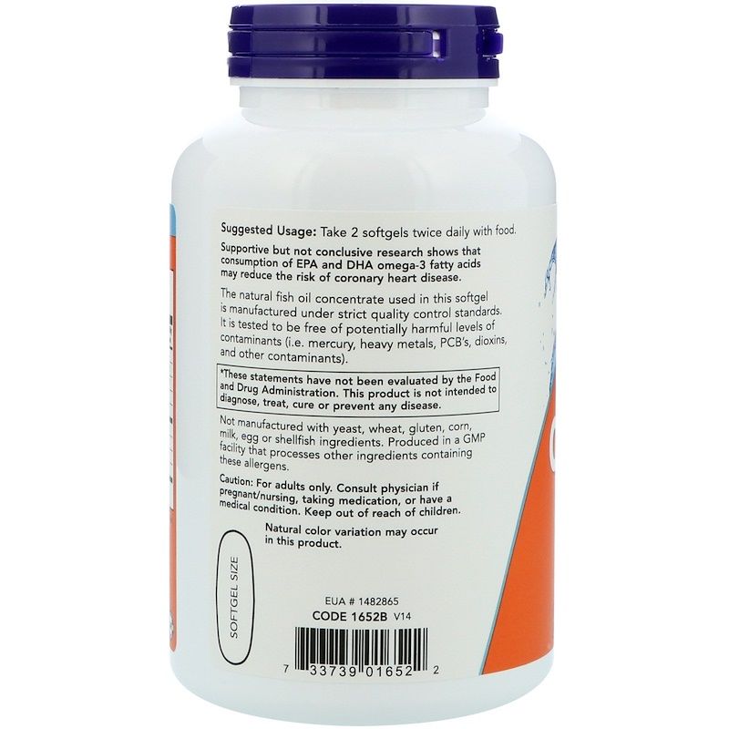 Омега-3 Omega-3 для очищения сосудов Now Foods 1000 мг, 20 шт