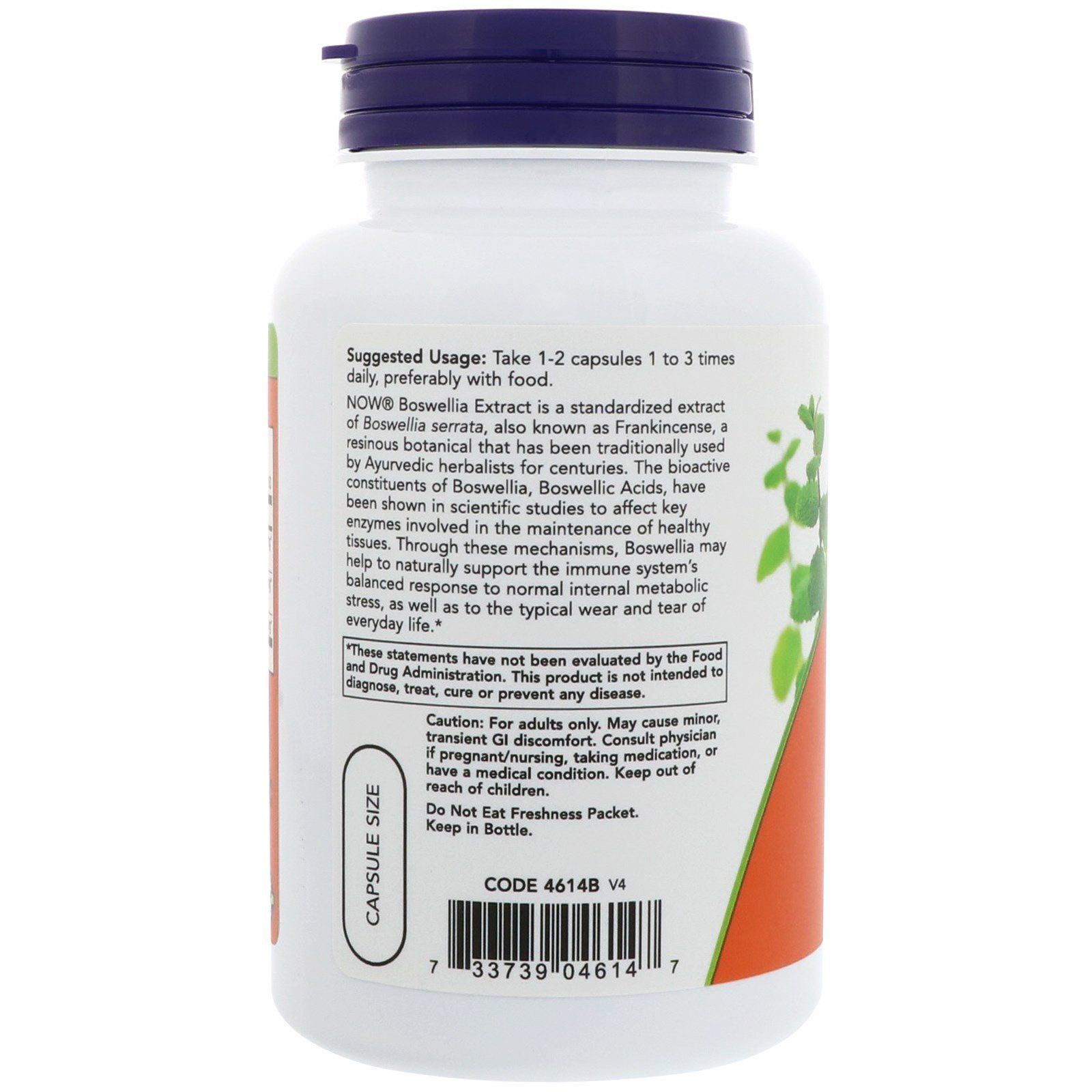 Экстракт босвелии Boswellia Extract для лечения заболеваний мышц, суставов и нервных окончаний 250 мг Now Foods, 120 шт