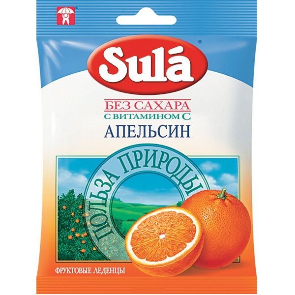 Фруктовые леденцы без сахара Sula со вкусом апельсина, 60 г