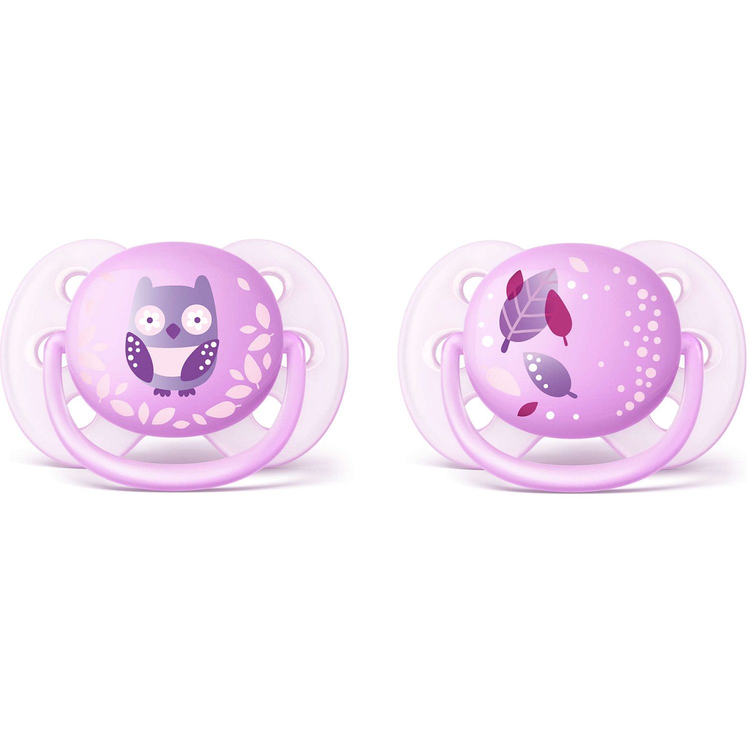 Силиконовая пустышка Avent Ultra Soft для девочек 0-6 месяцев SCF227/20, 2 шт