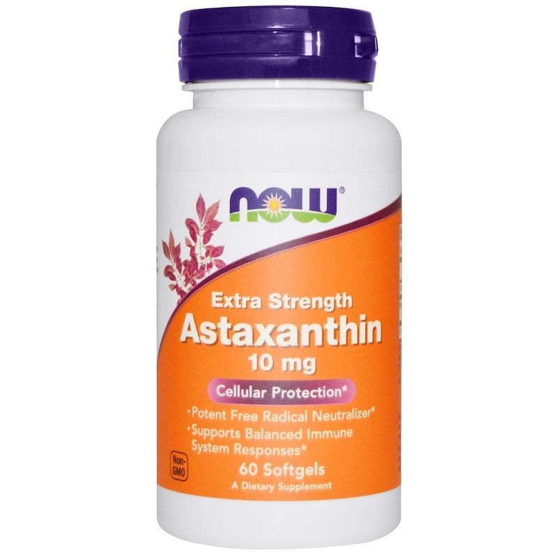 Усиленный астаксантин Extra Strength Astaxanthin Now Foods 10 мг, 60 шт